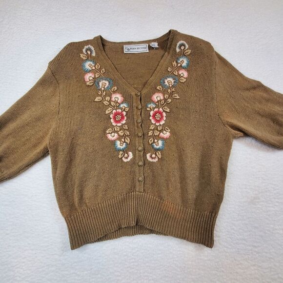 Evan Picone Vintage Cropped Embroidered Sweater Large - Picture 1 of 17